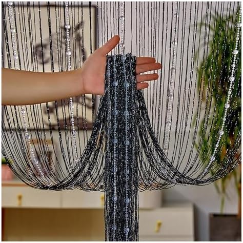 Crystal Beaded Curtain for Doorway Wall Window Black