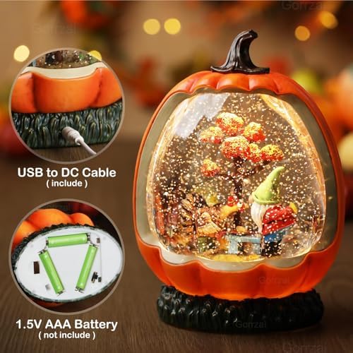 Gorrzai Fall Snow Globe with Pumpkin and Gnome