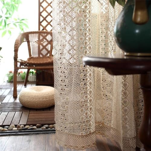 Yunsurey Rustic Crochet Curtain Panel 1 Piece 59x78 Inch