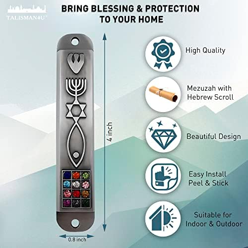 Set of 3 Pewter Mezuzah Cases with Scroll for Door Frame