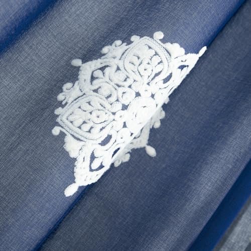 VOGOL White Flower Embroidered Sheer Curtains 2 Panels