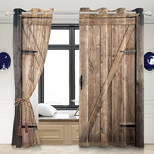 Yeele Rustic Wooden Barn Door Blackout Curtains Set of 2 Panels