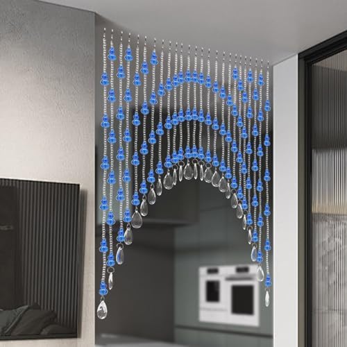 Blue Clear Arched Glass Beaded Curtain for Doorway and Windows