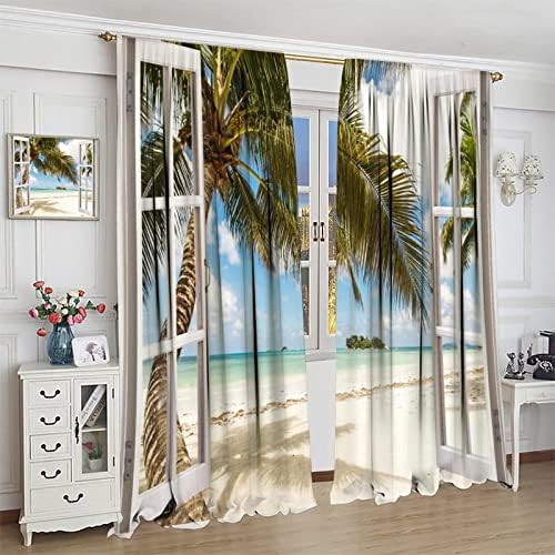 Kazynee Summer Ocean Curtains for Bedroom 2 Panels