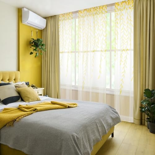 BROSHAN Yellow Sheer Curtains 2 Panels Voile