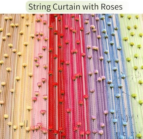 Generic String Curtain with Roses - Doorway Privacy Decor Yellow