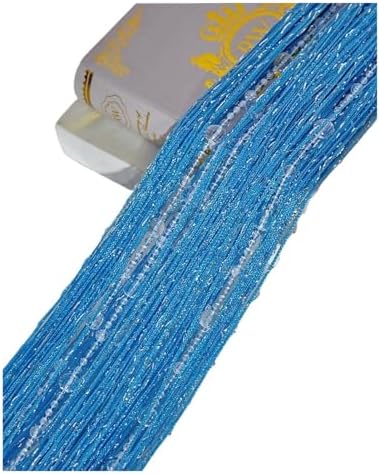 Beaded Door Curtain with Crystal Beads and Tassel Blue