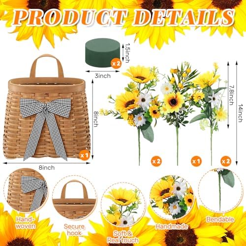 Dingion Sunflower Front Door Wreath Hanging Basket Decor