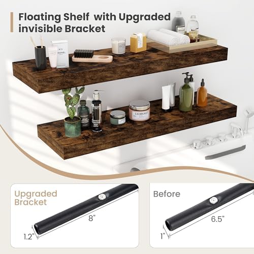 Heimlove 12 Deep Floating Shelves 2 Pack Rustic Brown