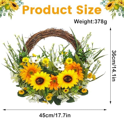 Wenmaqin Sunflower Wreath Front Door Decor