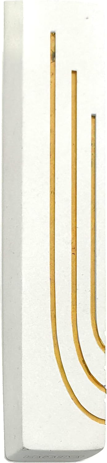 Modern Concrete Mezuzah Case with Brass SHIN Inset Ivory