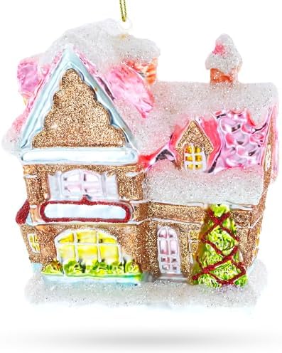 Decorated Gingerbread House Blown Glass Ornament