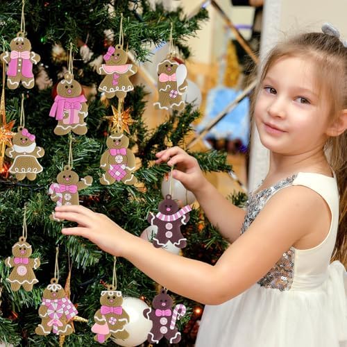 Pink Gingerbread Man Christmas Tree Decorations 12pcs Hanging Ornaments