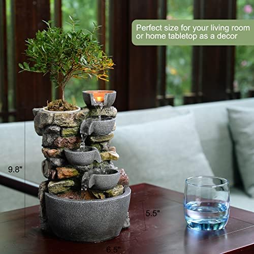 Haobos Indoor Fountain 4-Bowl Rockery Tabletop Decor