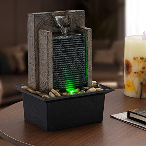 Tabletop Fountain with LED Lights and River Rocks