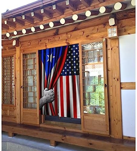 Puerto Rican and USA Flag Door Curtain 34x56 Inch