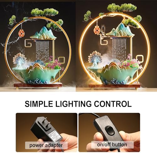 Peacock Tabletop Waterfall Fountain with LED Light