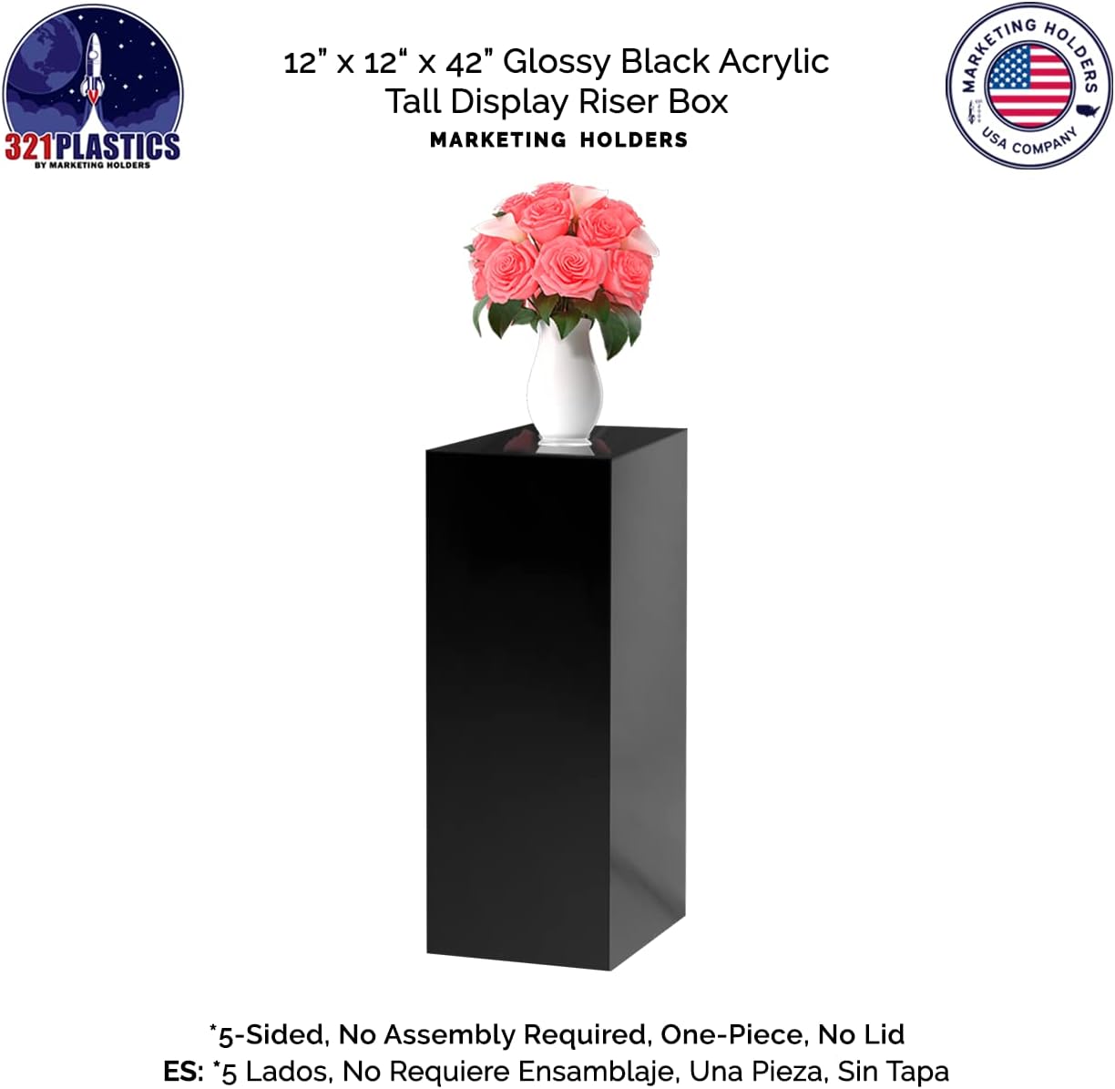 12x12x42 Inch Black Lucite Display Cube Pedestal