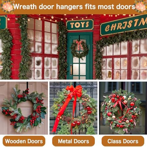 4 Pack Wreath Hanger for Front Door - Metal Hook Black