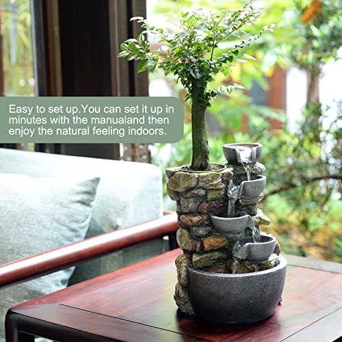 Haobos Indoor Fountain 4-Bowl Rockery Tabletop Decor