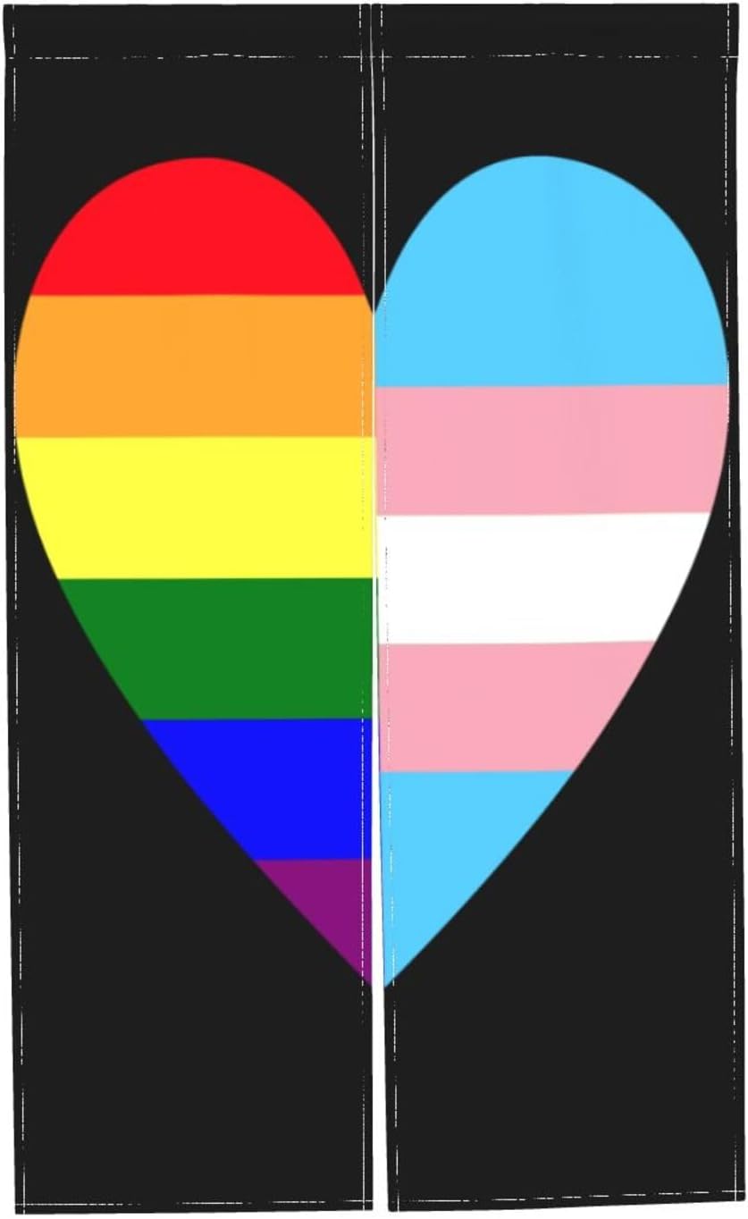 Rainbow Transgender Pride Flag Heart Door Curtain