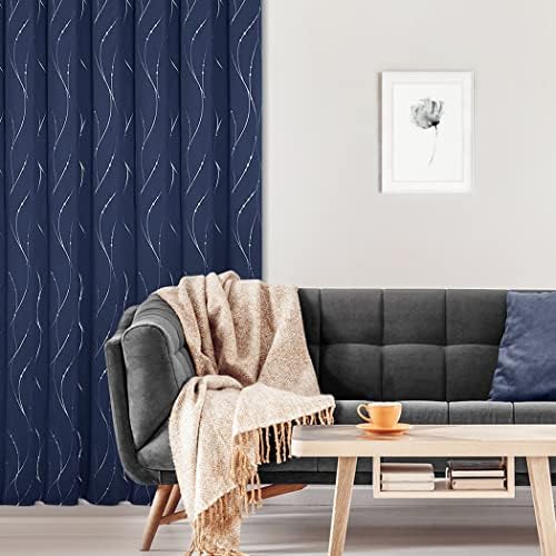 BUHUA Blackout Curtains with Floral Pattern Navy 72 Inch Length 2 Panels
