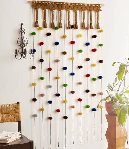 IOWER Pom Pom Macrame Curtain for Kids Room Decor