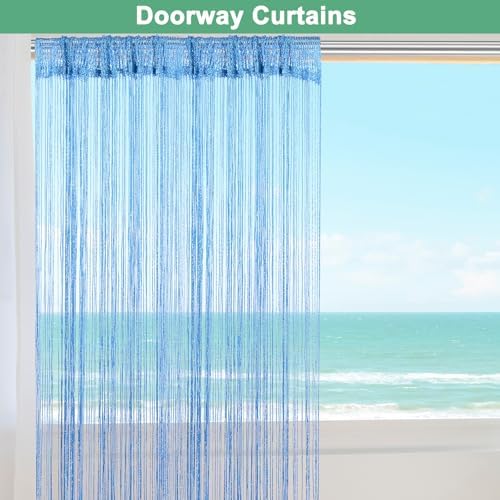 Lake Blue Decorative Door String Curtain 39x79 Inch Panel