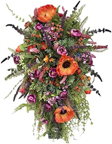 Orange Teardrop Sunflower Wreath for Front Door Decor