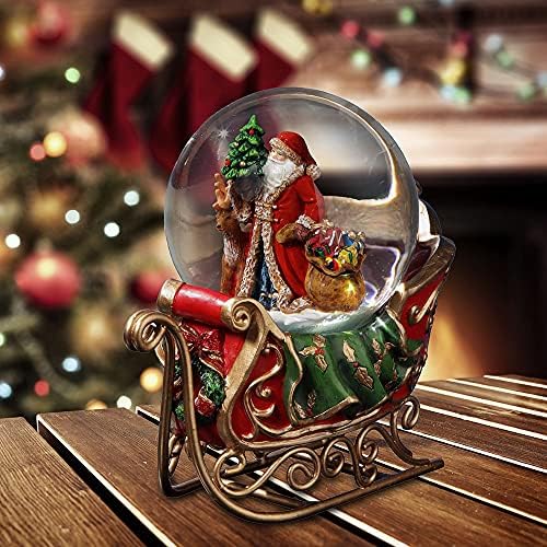 Santa with Reindeer and Sleigh Water Globe Music Box