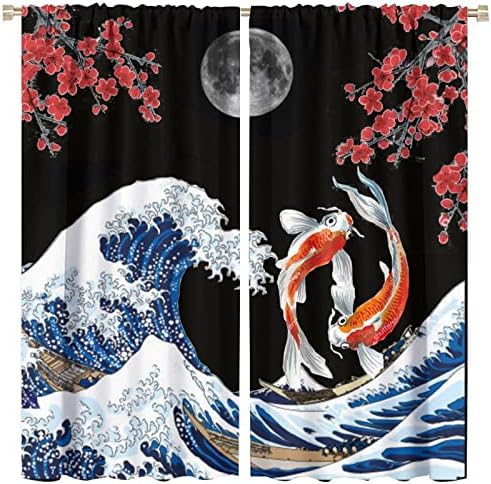 Fantasy Yin Yang Koi Fish Window Curtains 55x63in Blackout
