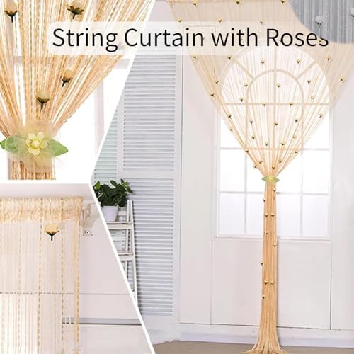 Generic String Curtain with Roses - Doorway Privacy Decor Yellow