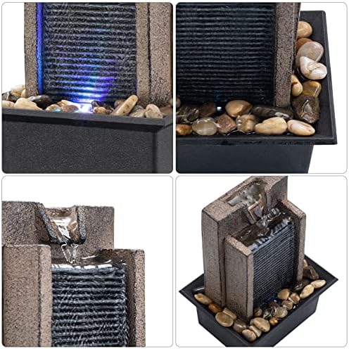 Tabletop Fountain with LED Lights and River Rocks