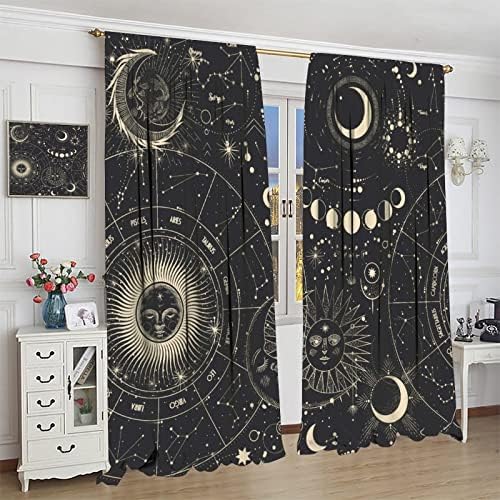 NC Sun Moon Stars Art Abstract Bohemian Windproof Curtain