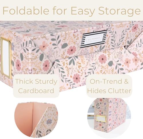 BLU MONACO Foldable Magazine File Set of 4 with Floral Design