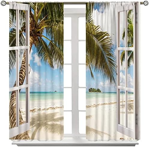 Kazynee Summer Ocean Curtains for Bedroom 2 Panels