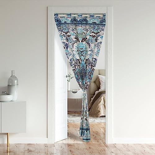Boho Mandala Door Curtain Teal Blue Velvet Panel 34W x 80L