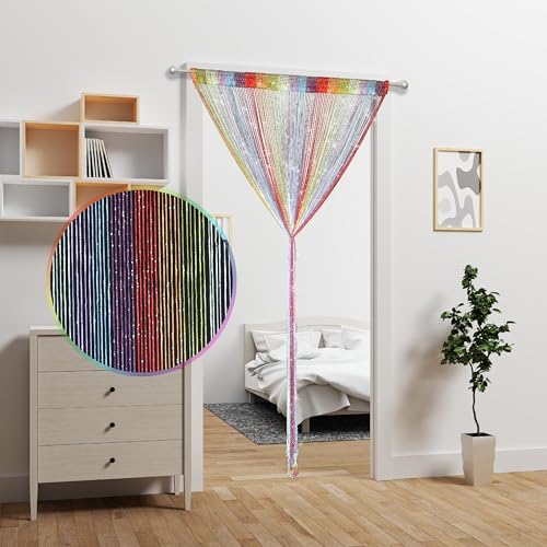 Rainbow Beaded Curtain with Tassels for Doorway Decor