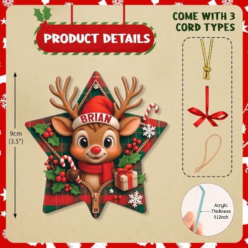 Personalized Reindeer Hanging Ornament Star Shape Acrylic Keepsake for Christmas