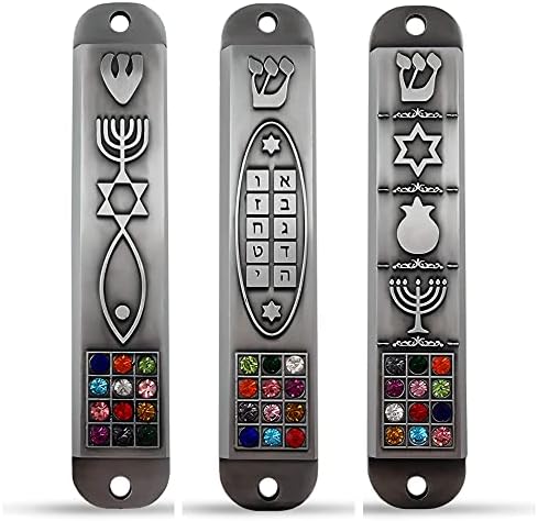Set of 3 Pewter Mezuzah Cases with Scroll for Door Frame