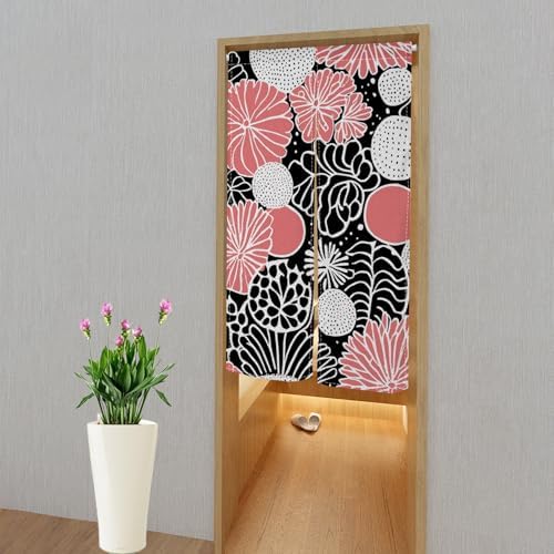 Modern Boho Pink Flower Noren Curtain Panel