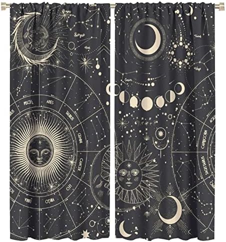 NC Sun Moon Stars Art Abstract Bohemian Windproof Curtain