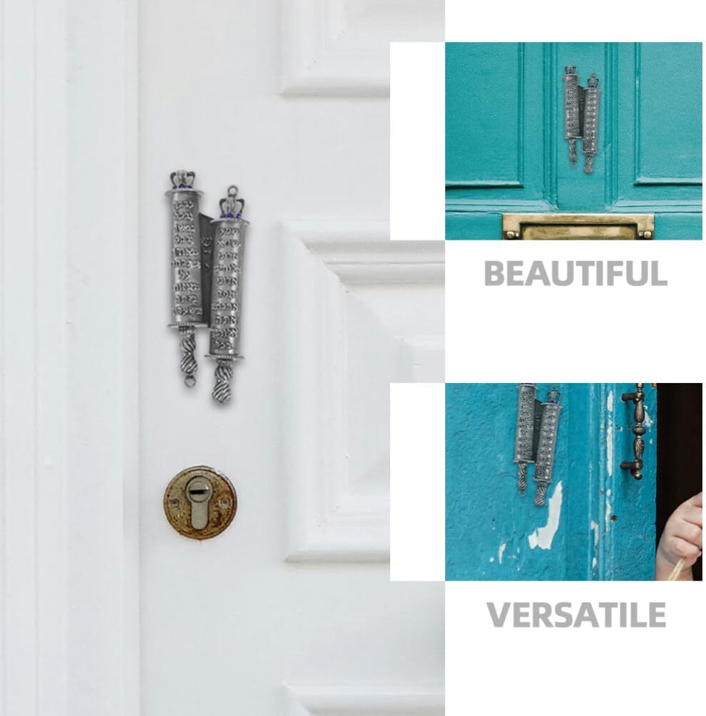 Luxshiny Pewter Mezuzah with Scroll Door Decor