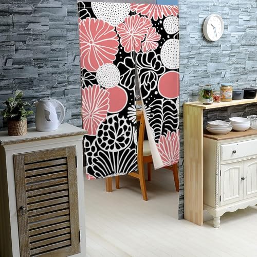 Modern Boho Pink Flower Noren Curtain Panel