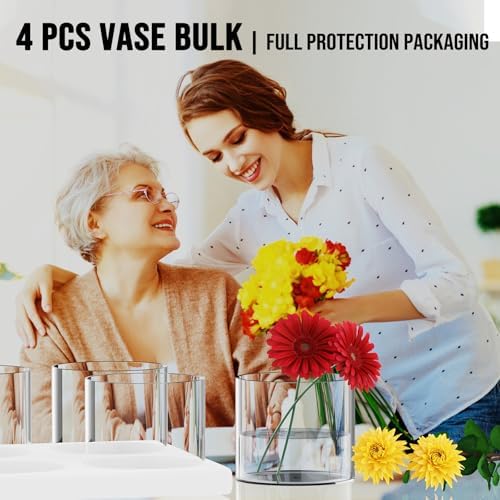 SUREHOME 4 Pack Clear Glass Cylinder Vases for Centerpieces