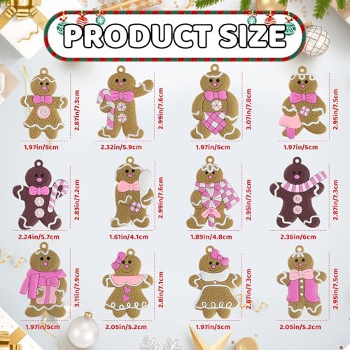 Pink Gingerbread Man Christmas Tree Decorations 12pcs Hanging Ornaments