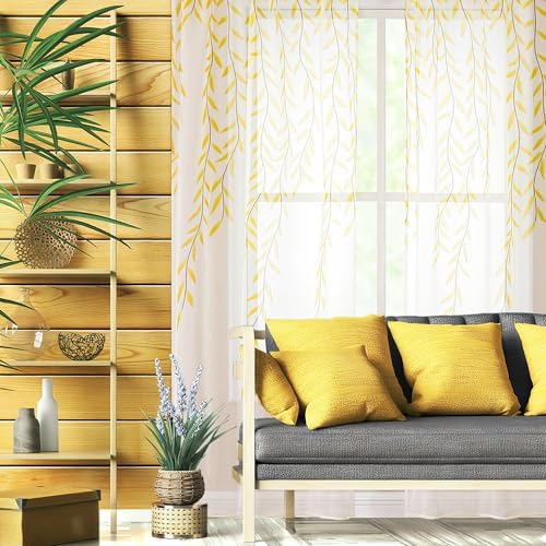 BROSHAN Yellow Sheer Curtains 2 Panels Voile