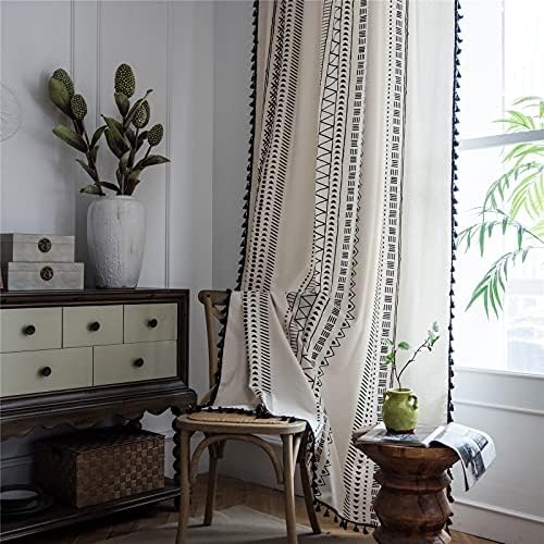 Deeprove Boho Curtain Panel with Black Tassels