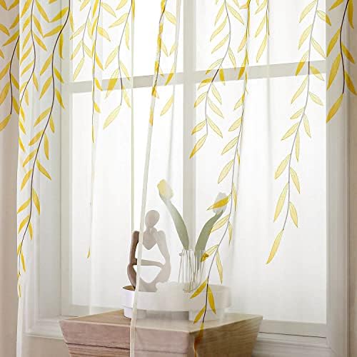 BROSHAN Yellow Sheer Curtains 2 Panels Voile