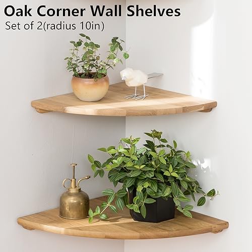 Set of 2 Floating Corner Shelves in Solid Oak Wood